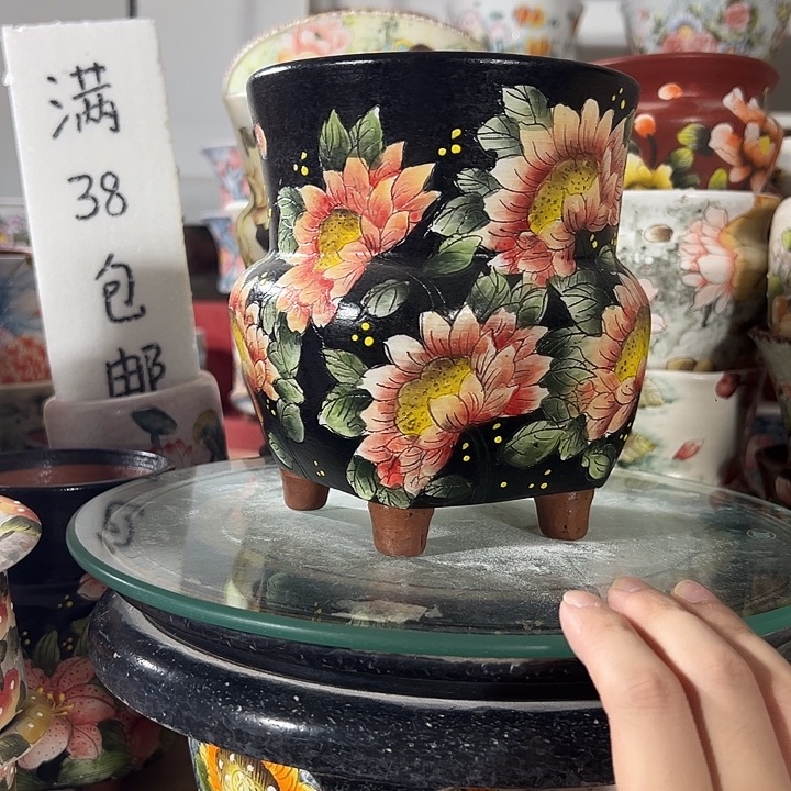 景德镇手绘花盆满38包邮偏远地区除外