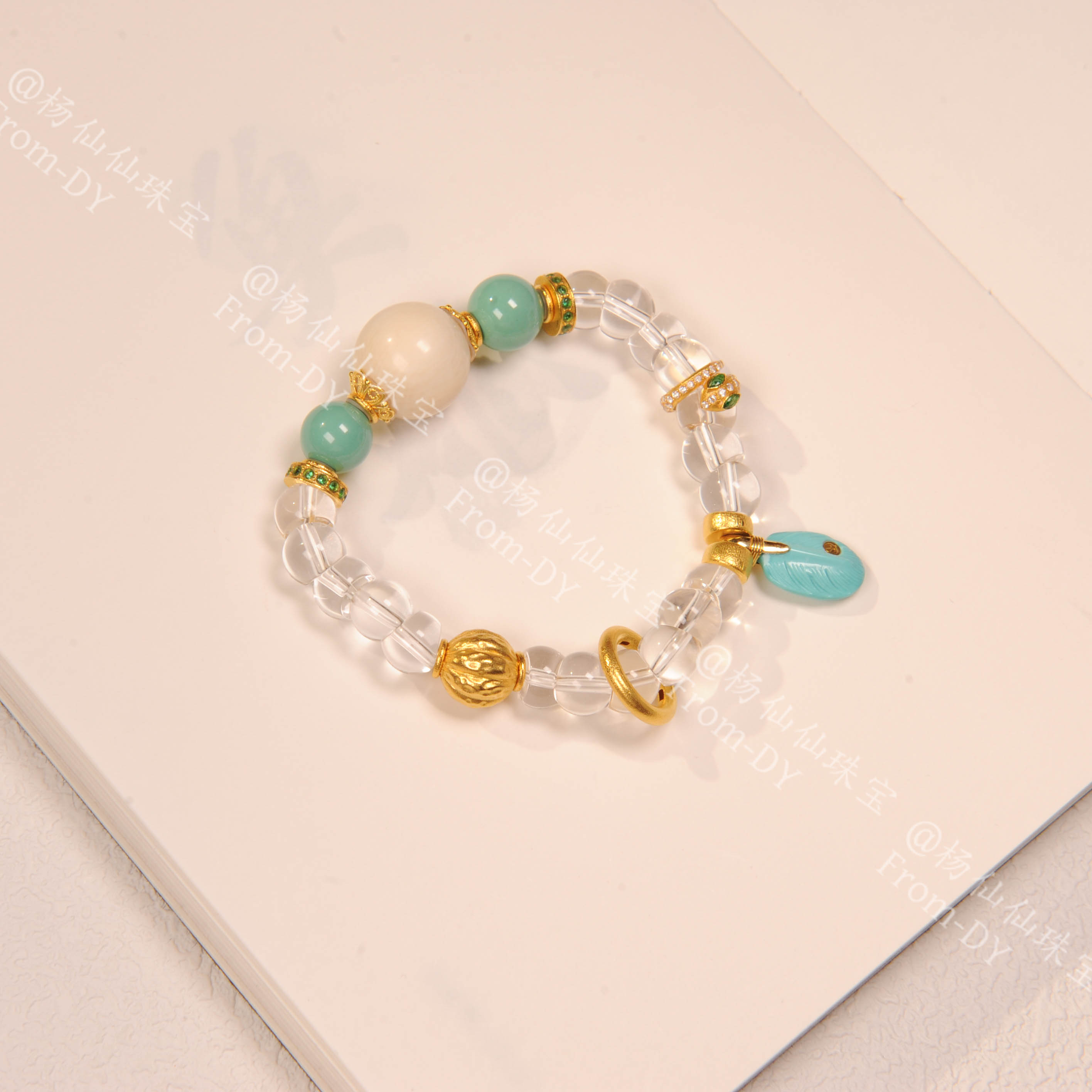 【杨仙仙珠宝】18K厚金镶嵌白水晶(9mm+)多宝手串- A3219