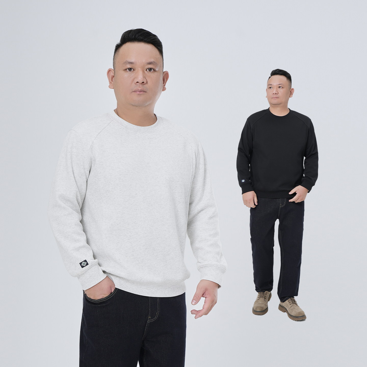 秋季原创罗纹拼接卫衣百搭宽松圆领外套男士高级感长袖打底衫9370