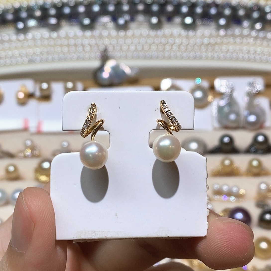 银S925镶嵌海水珍珠耳饰