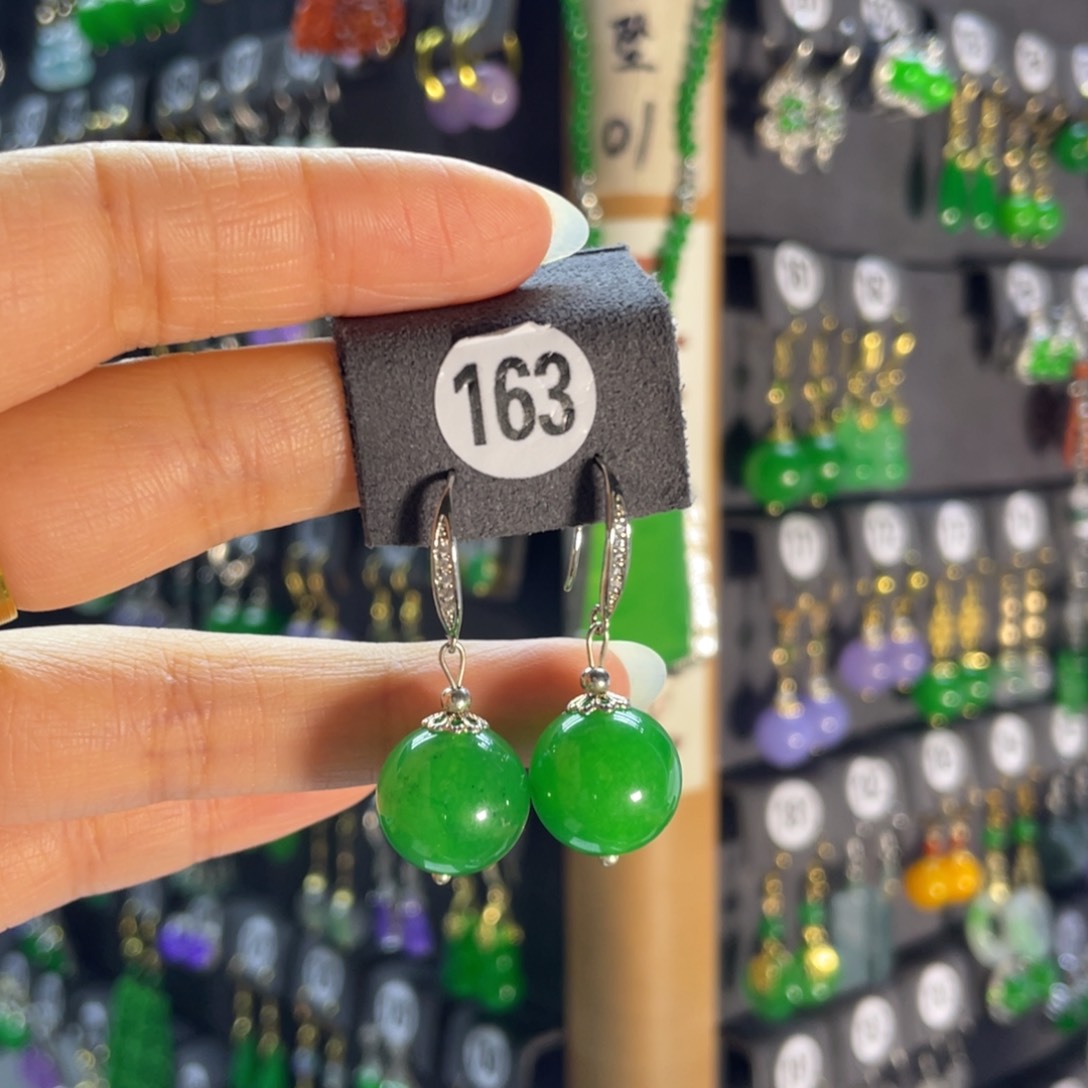 银S925镶嵌翡翠耳饰163