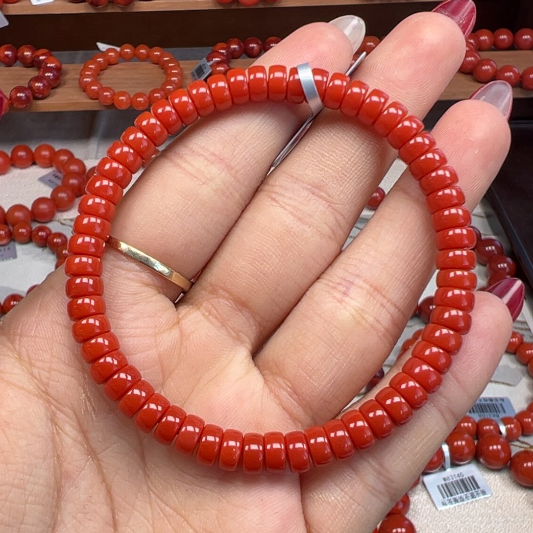未镶嵌手串南红玛瑙放漏 保山药片珠柿子锦卡6mm