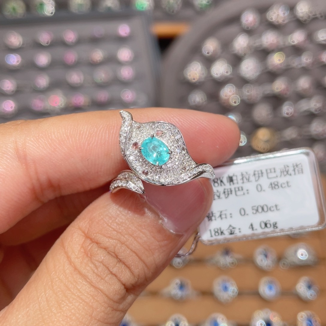 双色碧玺戒指18K金镶嵌0.48ct 霓虹蓝