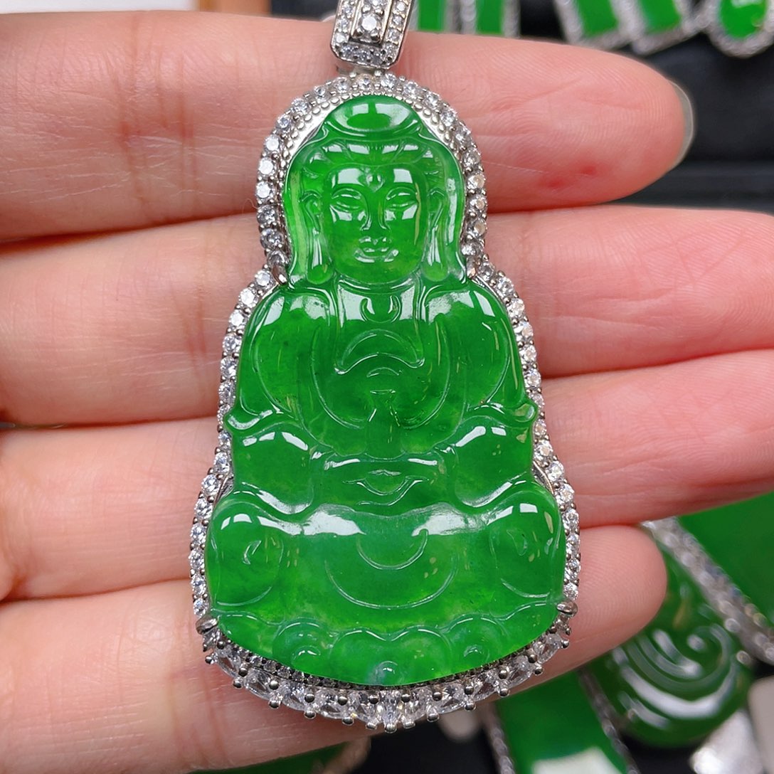 吊坠(不含链)银S925镶嵌翡翠吊坠