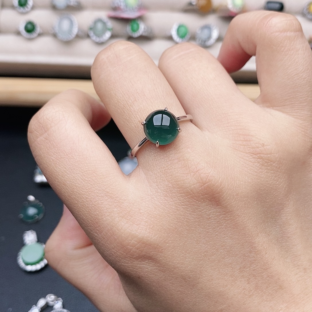 南***一翡翠银S925镶嵌戒指