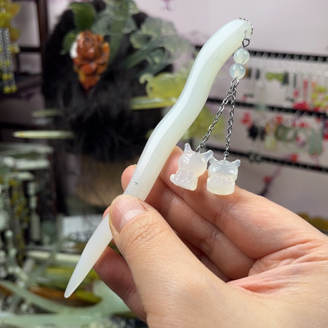 岫玉未镶嵌发饰长度14厘米左右