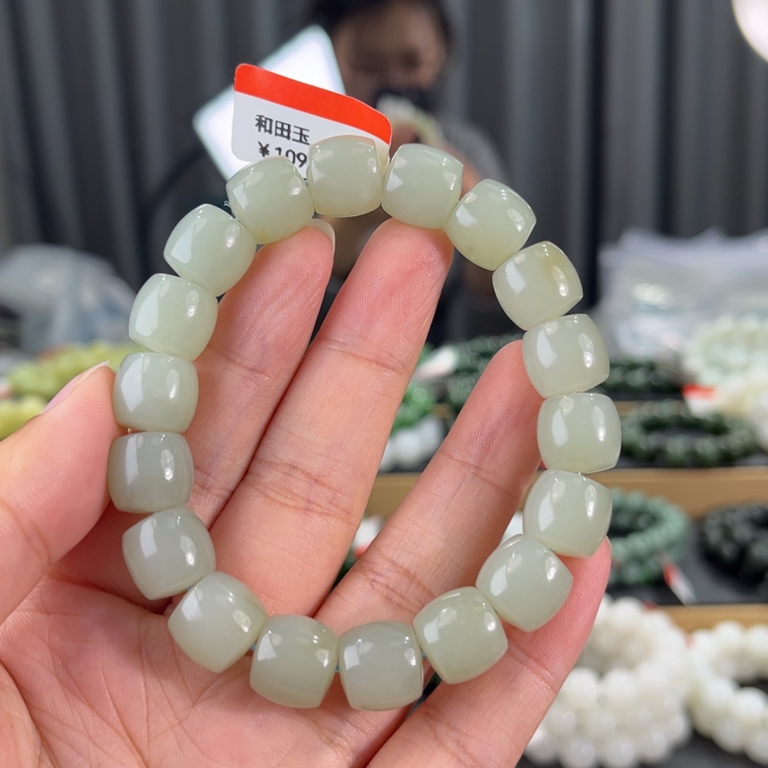 手串未镶嵌和田玉新疆且末高青白卡12直切