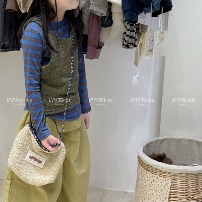 NaiBaJia绿色森系套装秋季韩版针织条纹上衣多巴胺风格衣服小孩
