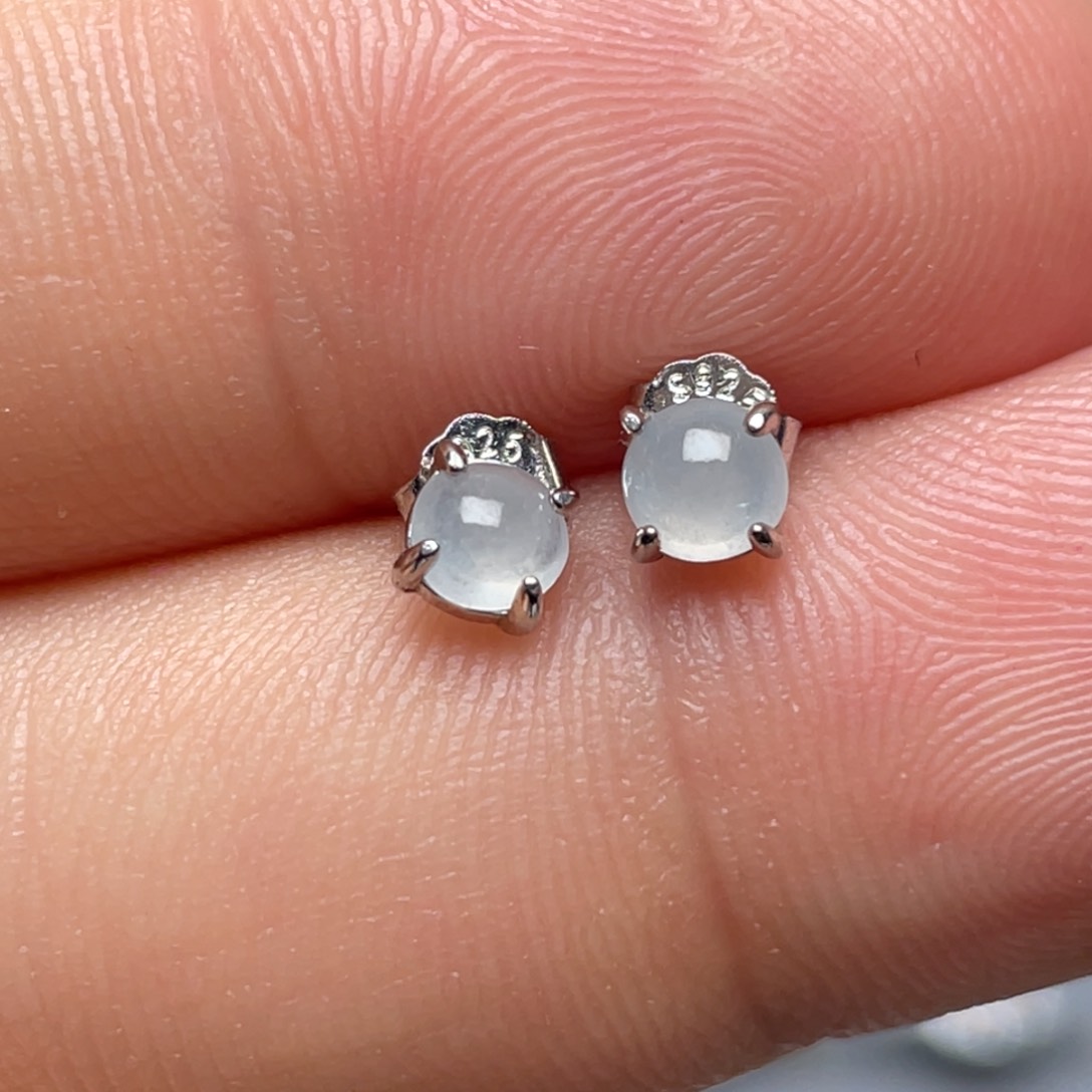 翡翠耳饰银S925镶嵌纯天然缅甸翡翠