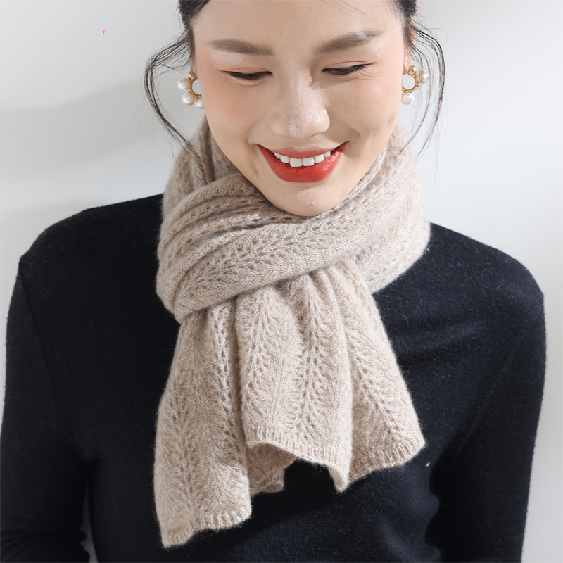 100%纯山羊绒围巾女保暖护颈护脖小尺寸围脖镂空秋冬羊绒披肩搭肩