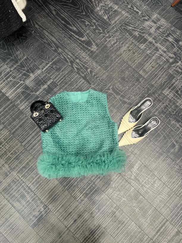 大气元（背心上衣）《设计款》新款小香拼接花边百搭背心上衣