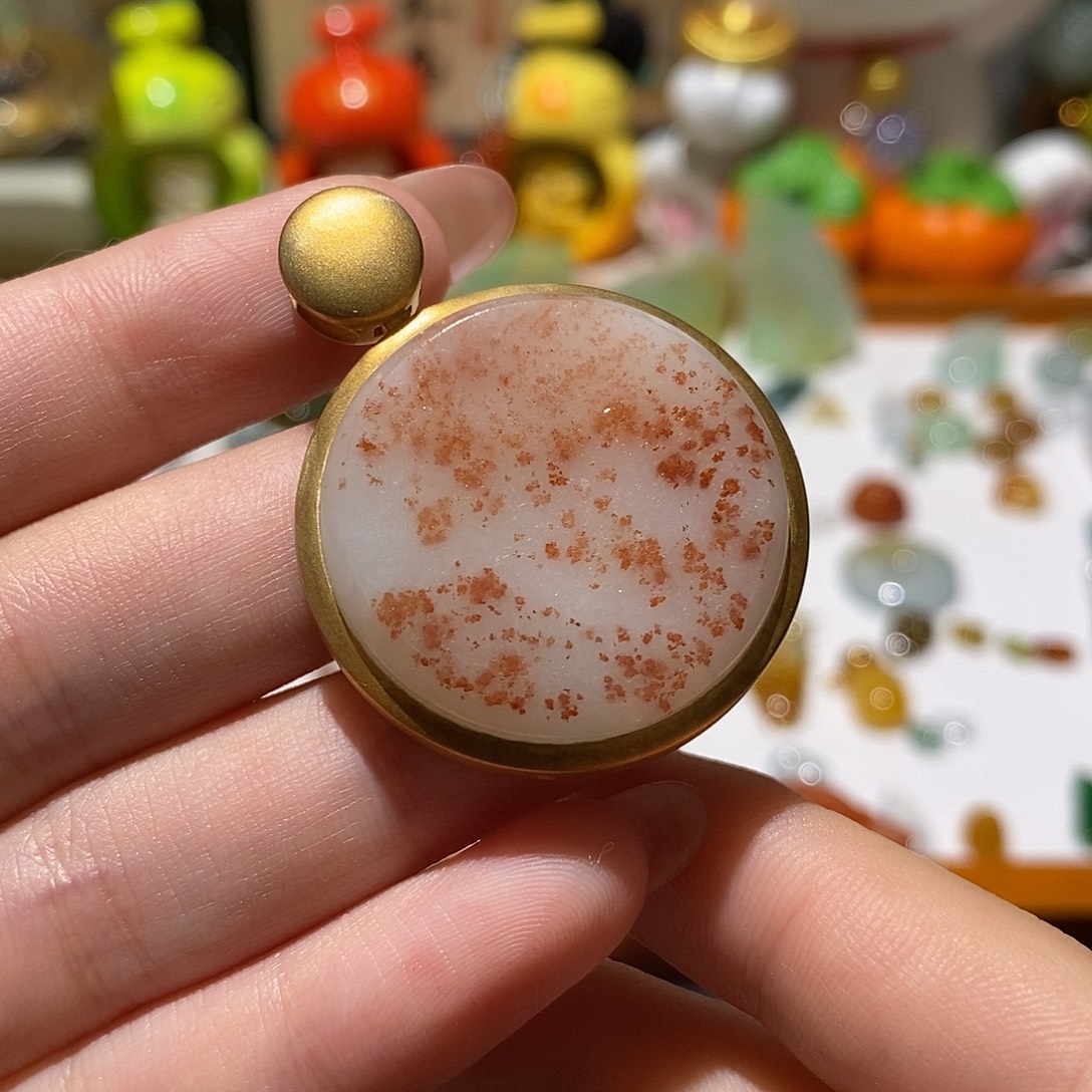 翡翠银S925镀金镶嵌颈饰圆牌