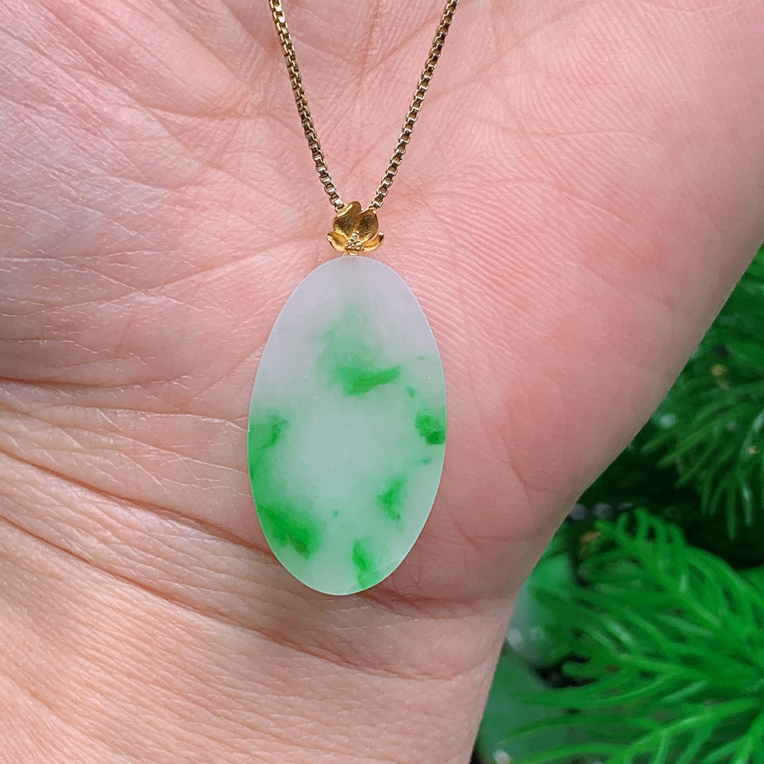 缅甸天然翡翠A货 冰润飘花椭圆无事牌470/1202（25.5x15.1x2.7)