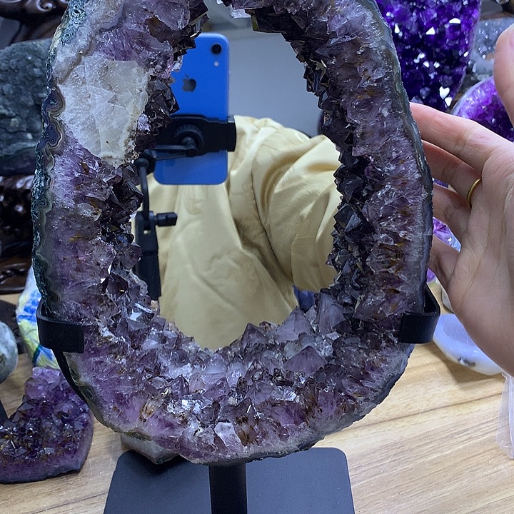 独****紫晶摆件未镶嵌钛晶化妆镜