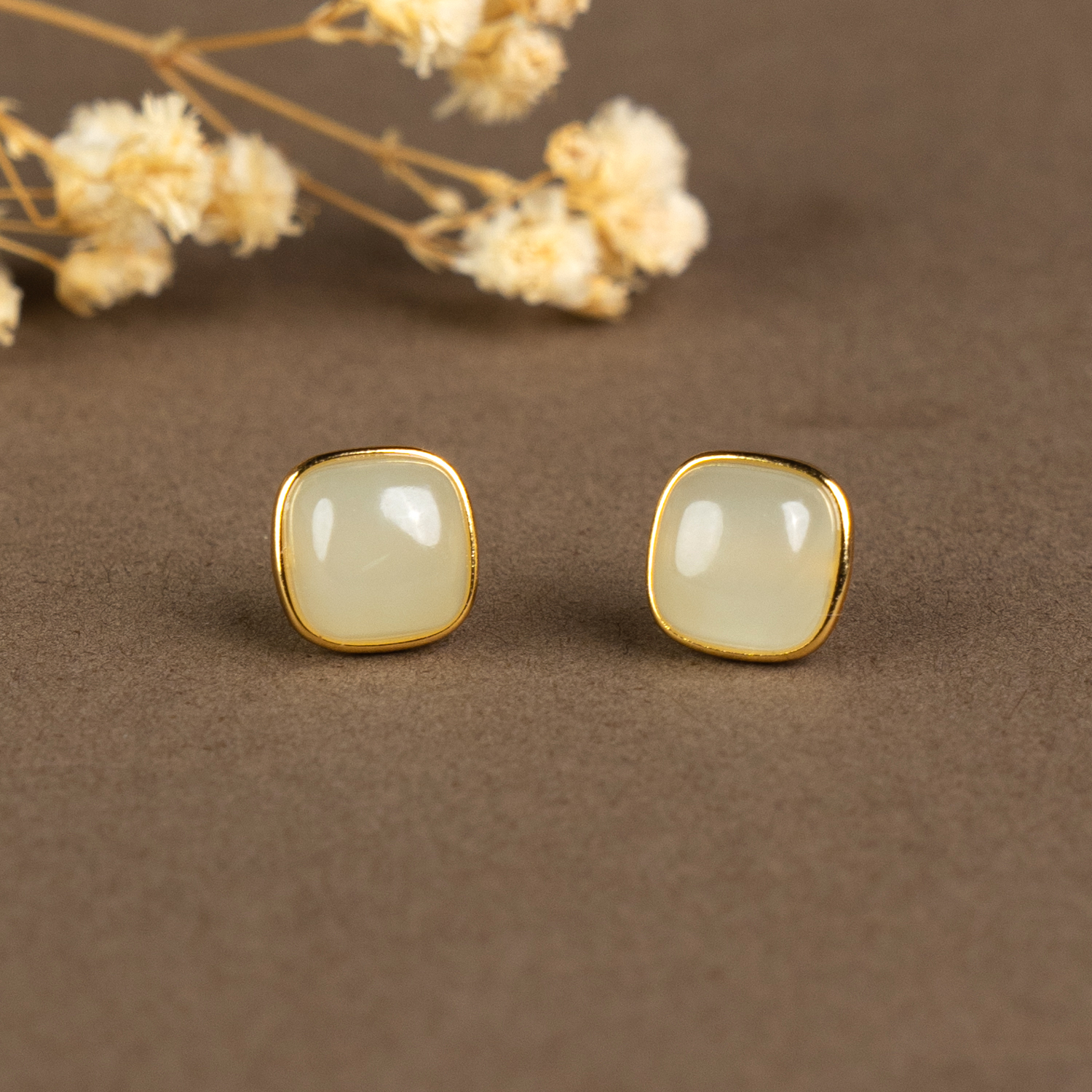 【左氏珠宝】（芳选）和田玉晴水方糖耳钉简约百搭气质3090