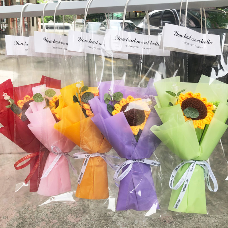 教师节手工针织毛线向日葵玫瑰小花束教师节送老师小礼物