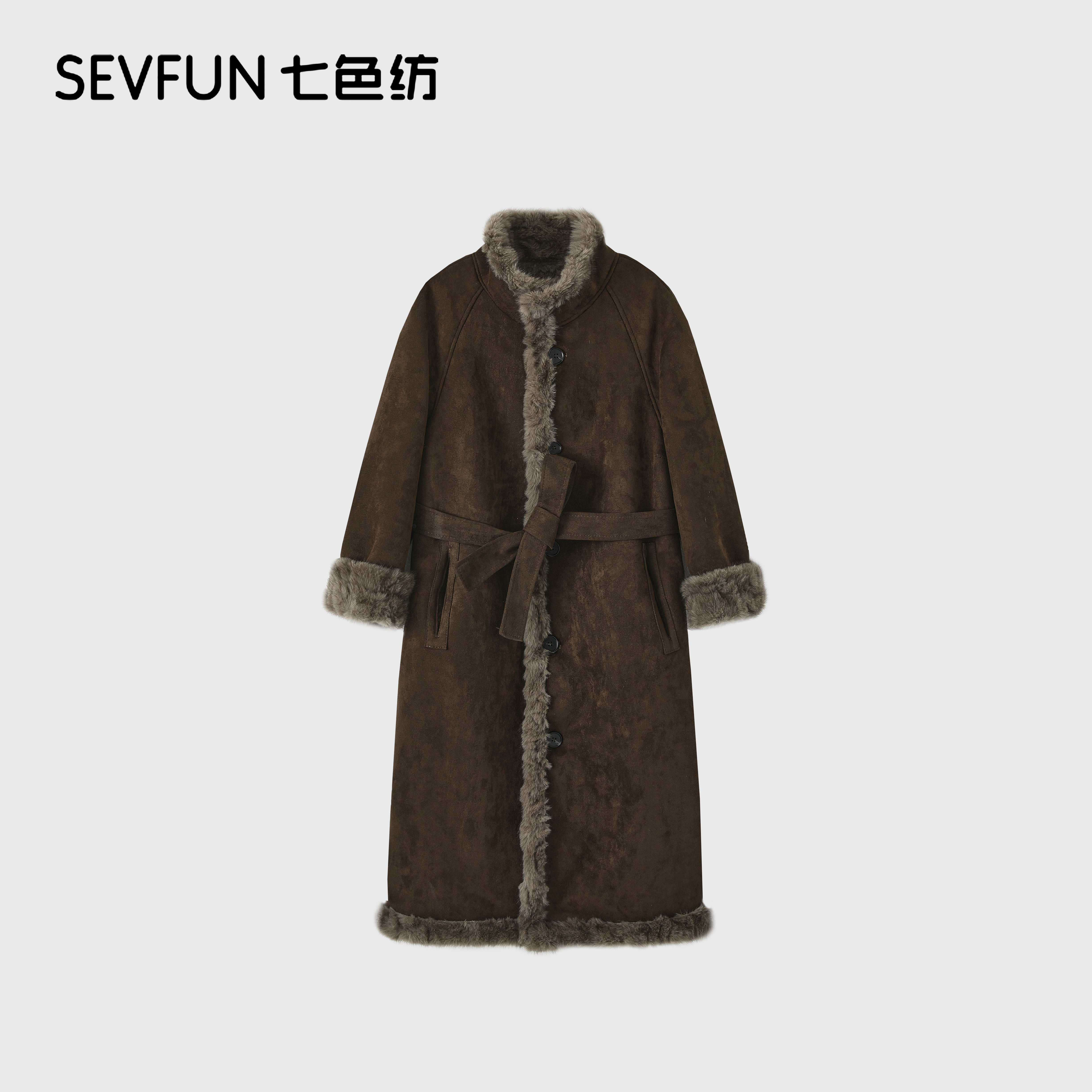 七色纺【然然RanRan】设计师长款慵懒风冬季女款女时尚保暖两面穿