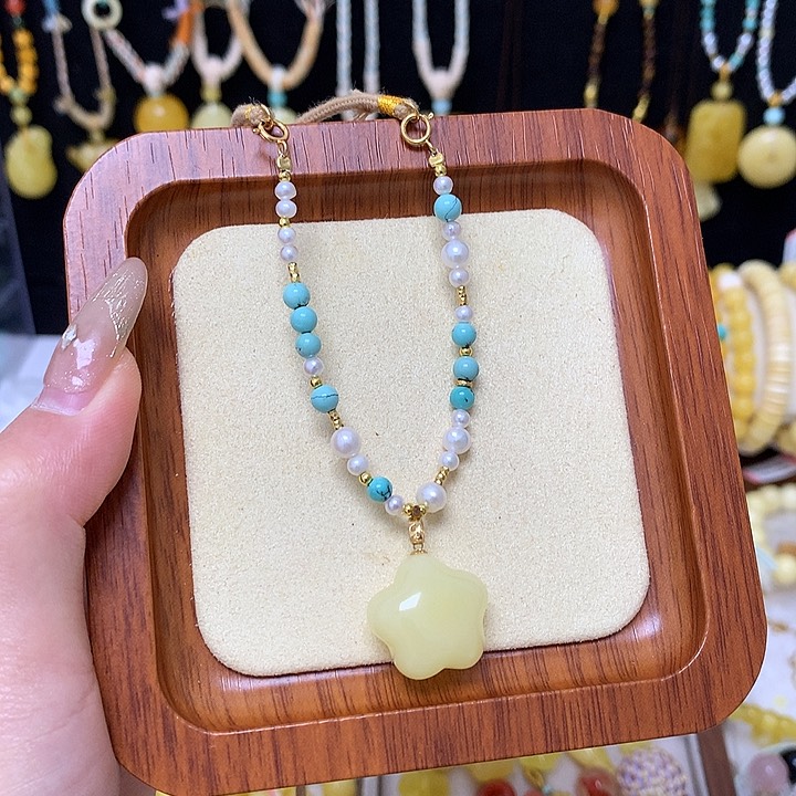 手链蜜蜡18K金镶嵌蜜蜡吊坠扣头镶嵌18k金吊坠