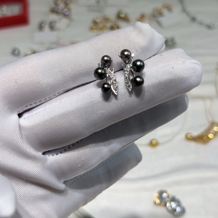 海水珍珠耳饰银S925镶嵌