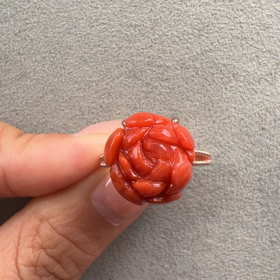 南红玛瑙银S925镶嵌（牡丹花戒指11-12mm