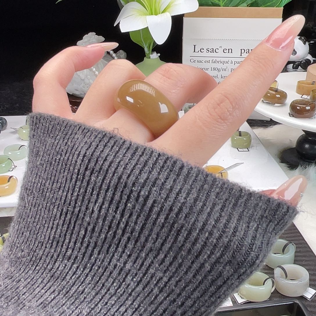 全***在和田玉未镶嵌戒指h9奶棕墩墩17.1不退换