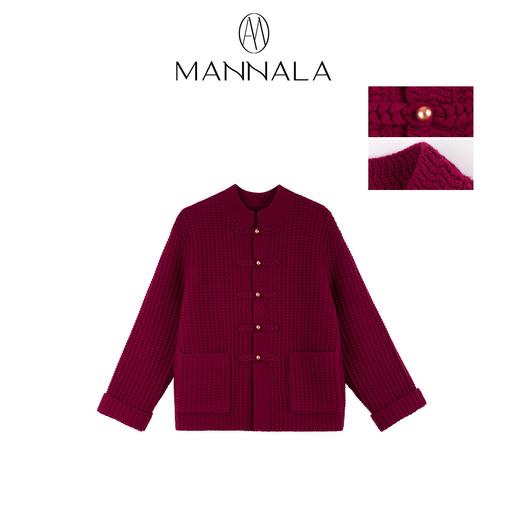 MANNALA丨“金豌豆”重磅莼手工盘扣羊绒羊毛桂花针毛衣外套Q4889
