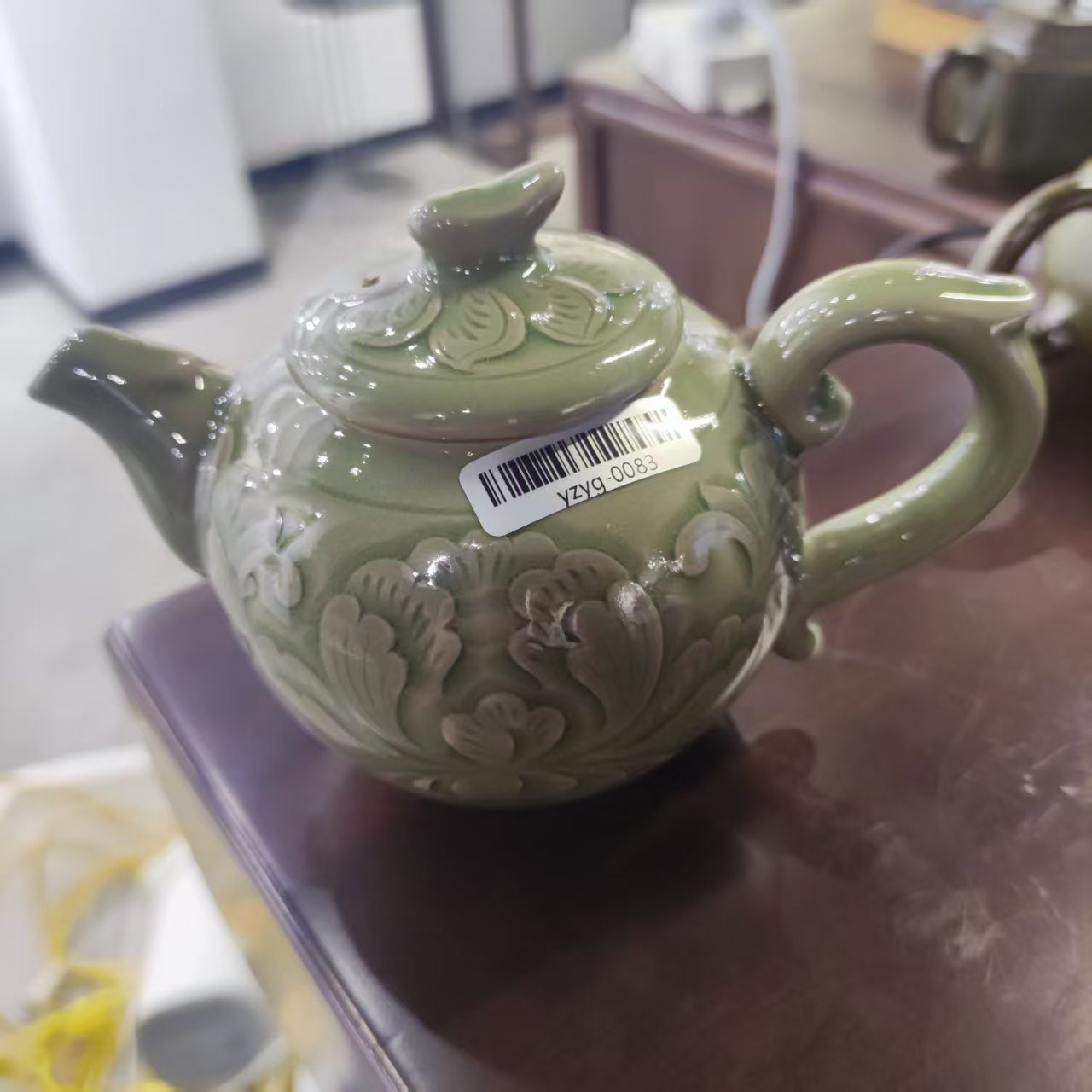 【赏瓷】耀州窑 青瓷刻花250ml手工凤壶 yzyg-0083
