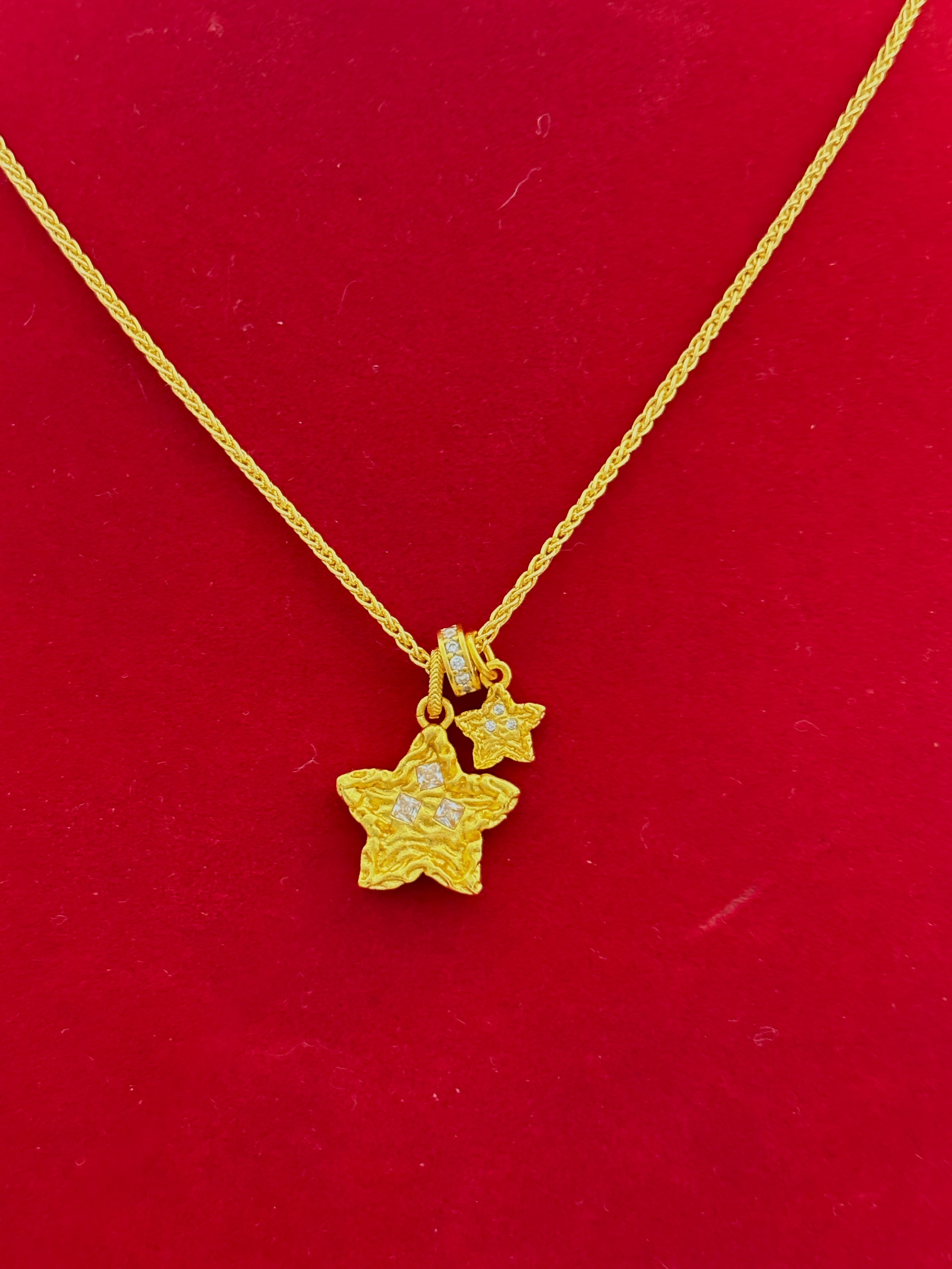 铜合金吊坠 【037】韦雪同款点钻锤纹星星项链吊坠可叠戴锁骨链