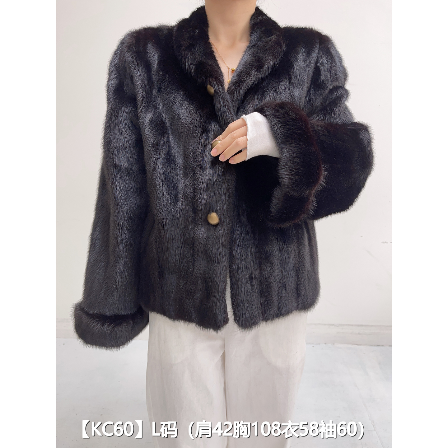 【KC60】L 红黑色超短款全抽貂皮水貂外套女 立领挽袖 27060