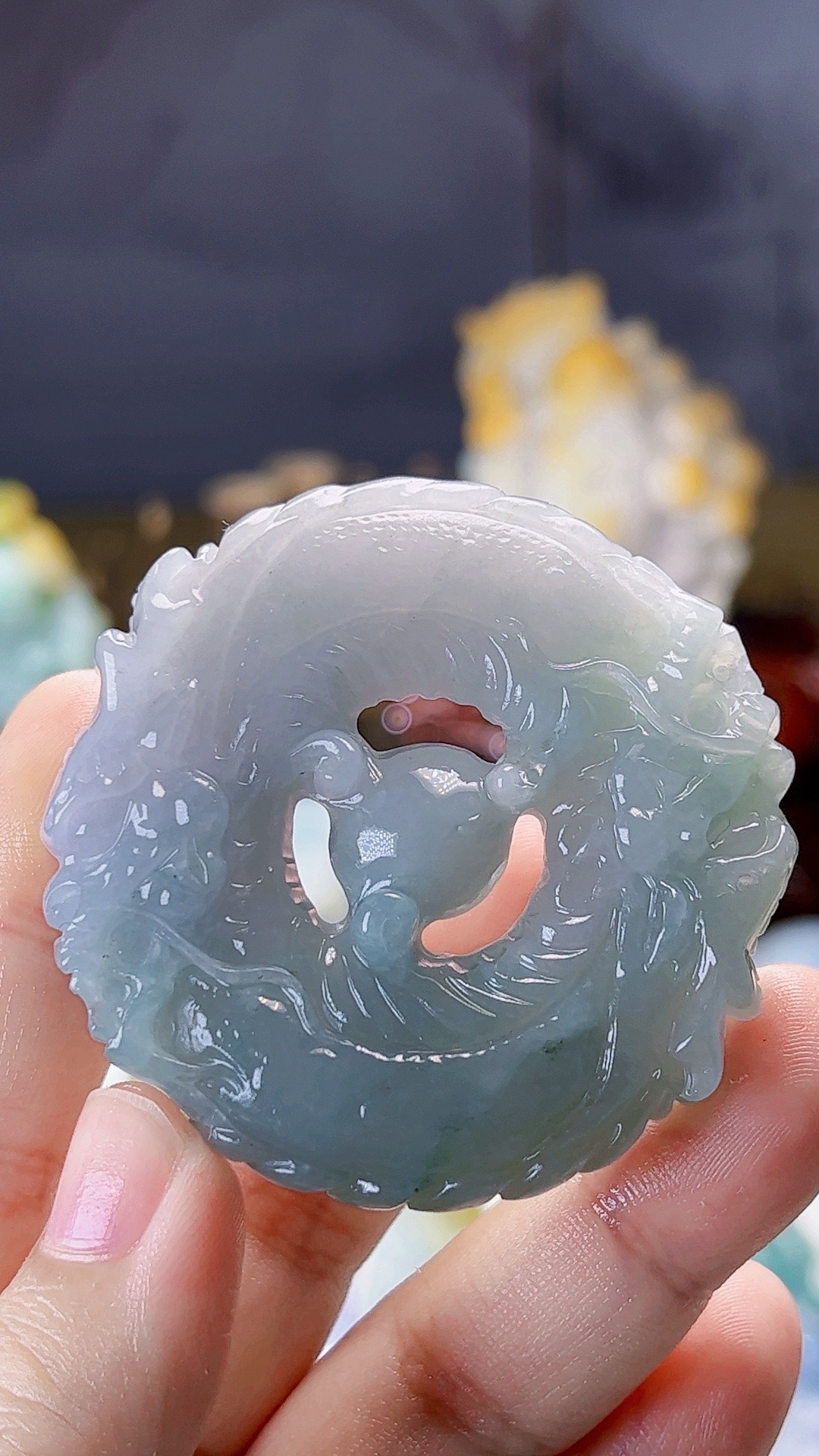 天然缅甸翡翠冰胶淡蓝胶底时来运转毛货买断需抛光尺寸高52厚12