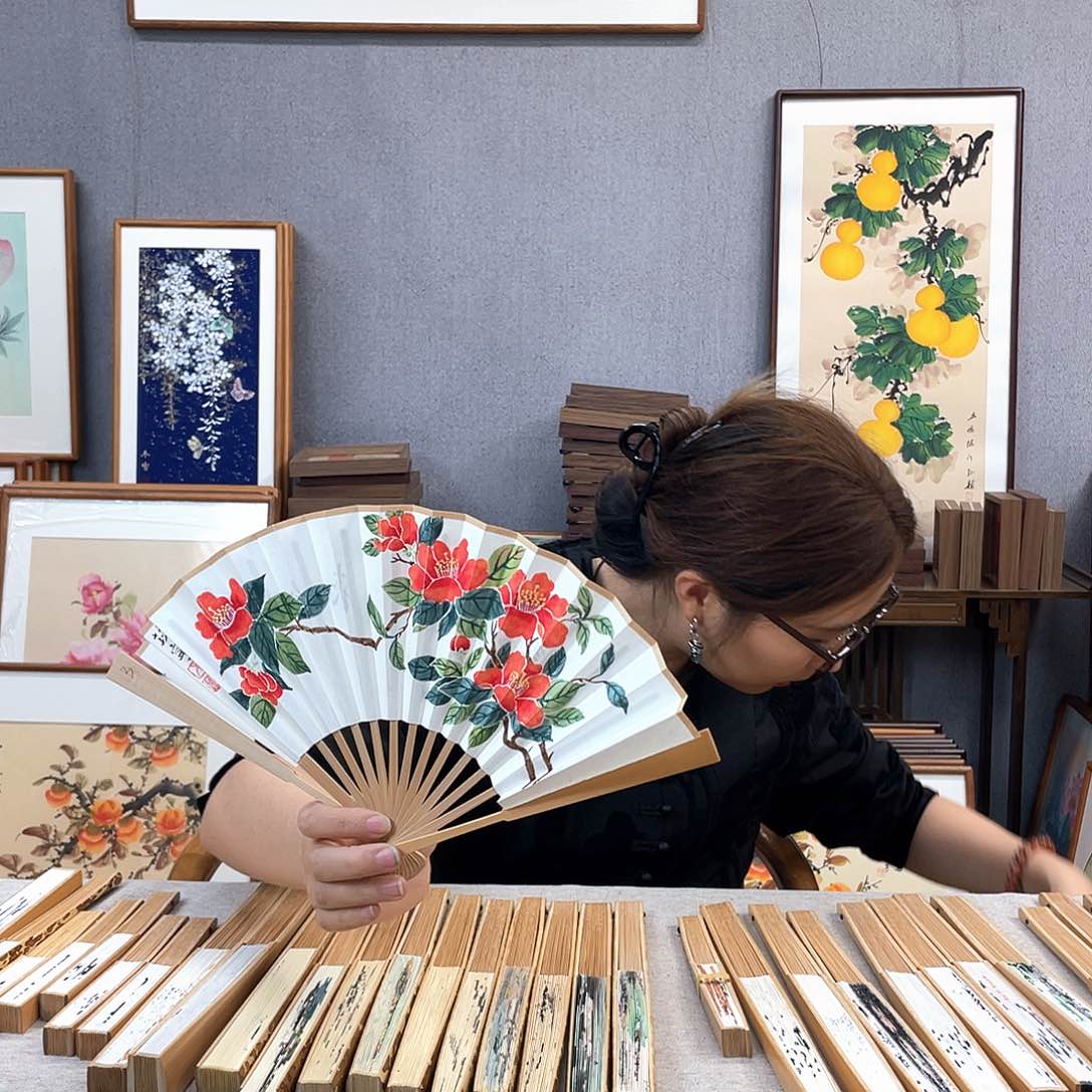 国画6寸玉竹-纯手绘-文玩扇骨（默认粘好）