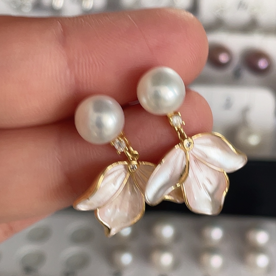 银S925镶嵌耳饰淡水珍珠