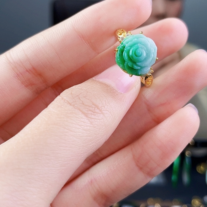 翡翠戒指银S925镶嵌饰品