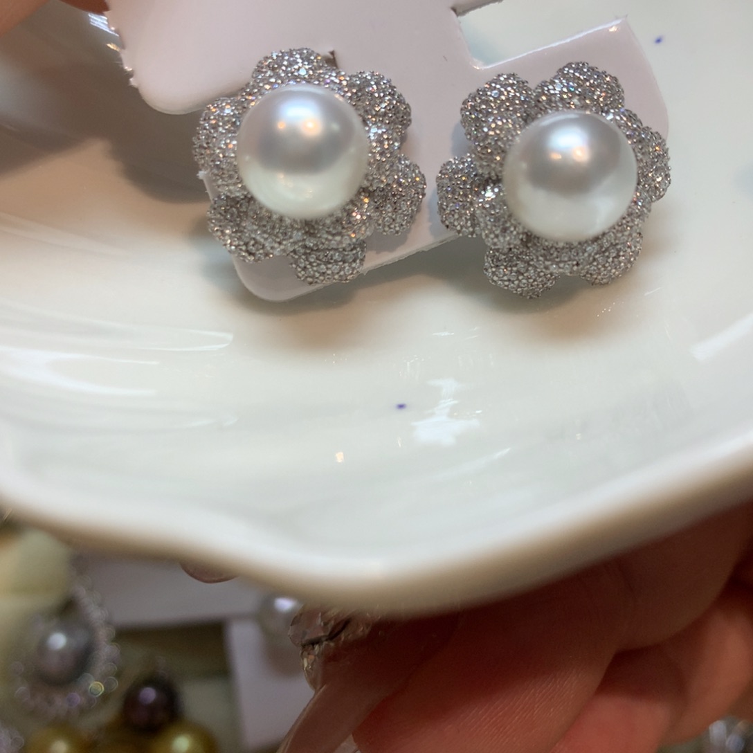海水珍珠耳饰银S925镶嵌