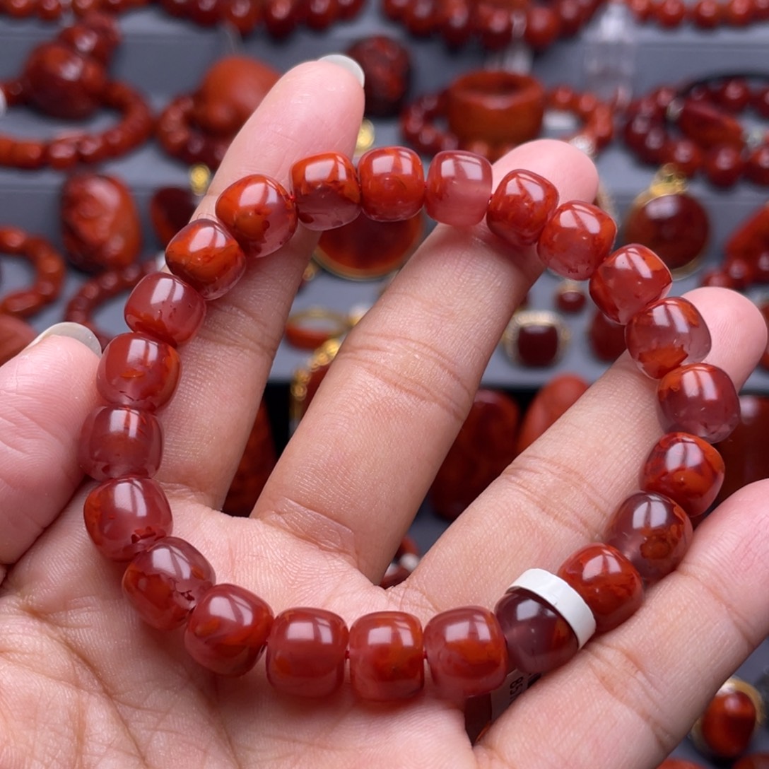 南红玛瑙未镶嵌珠宝奇石单圈9.5mm