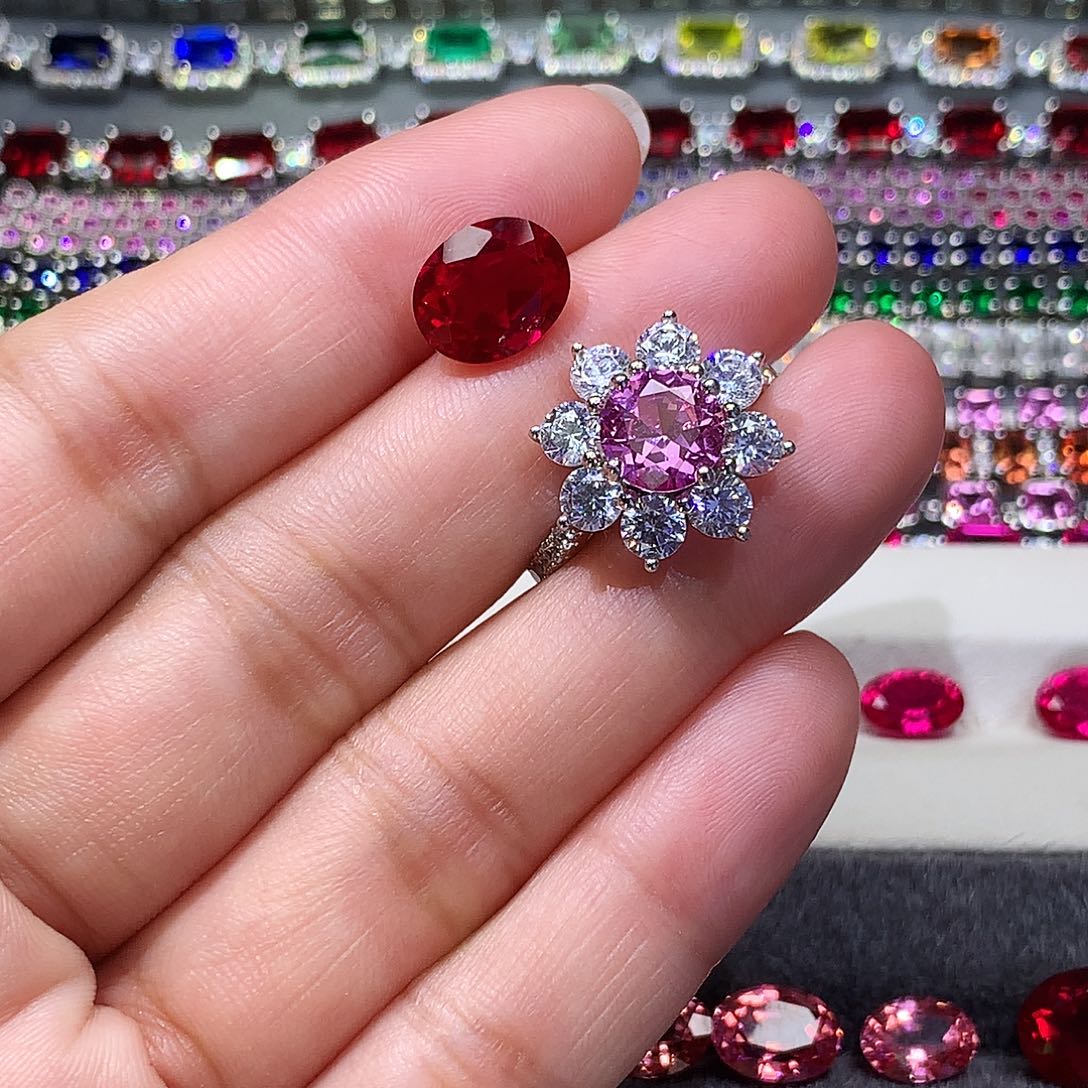 猫***熊银S925镶嵌颈饰合成（培育）红宝石