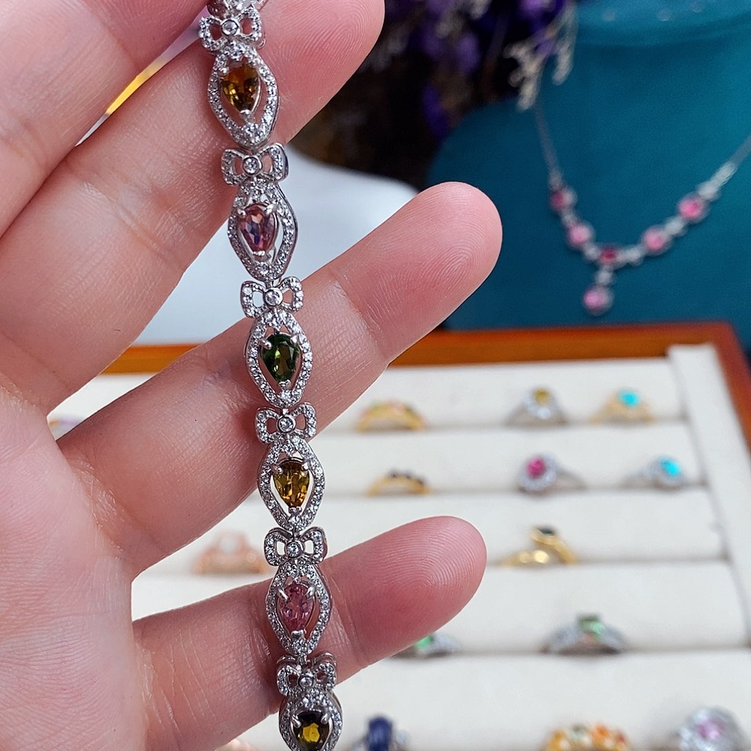 碧玺手链银S925镶嵌2586