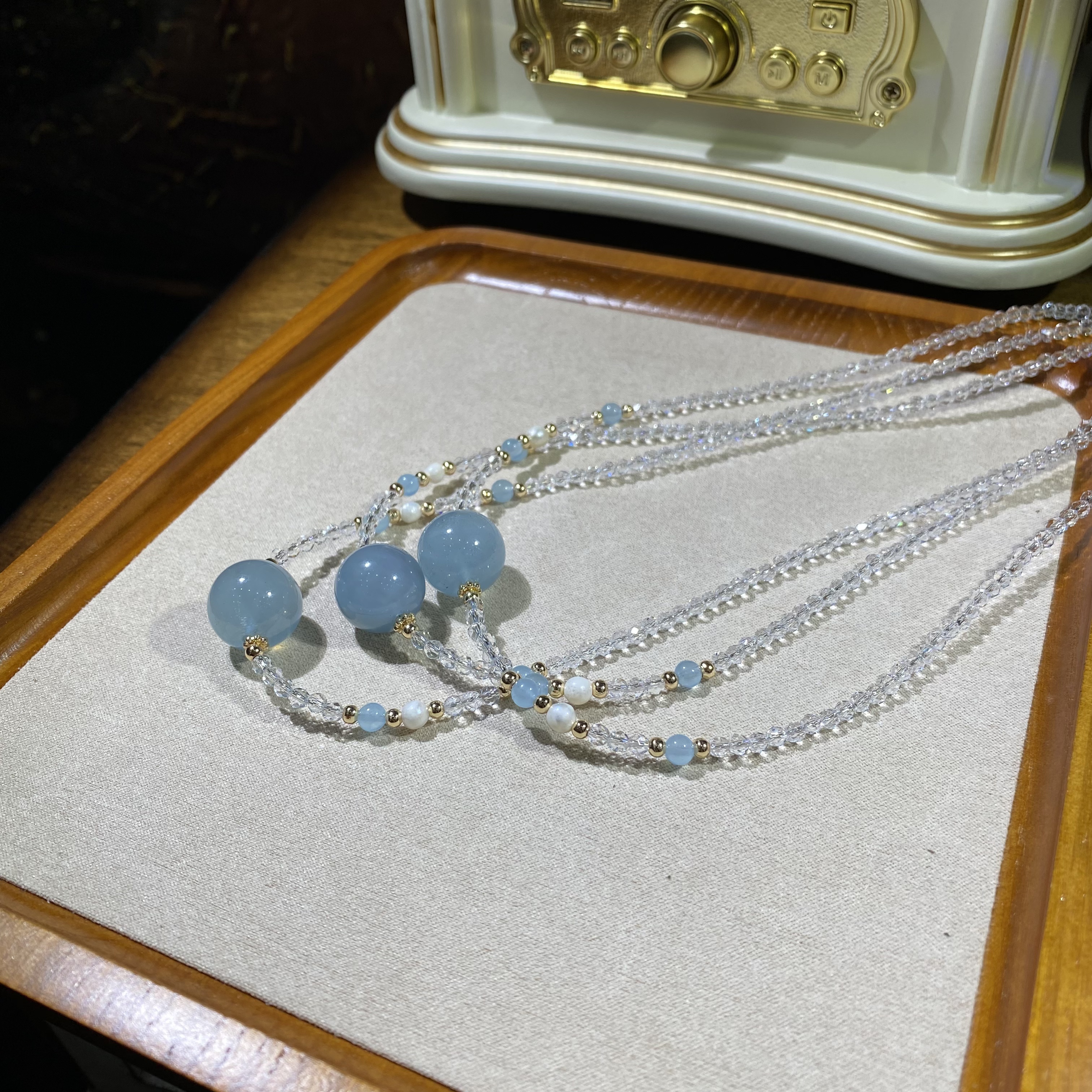 海蓝宝单珠锁骨链转运珠-多样性发其一C103