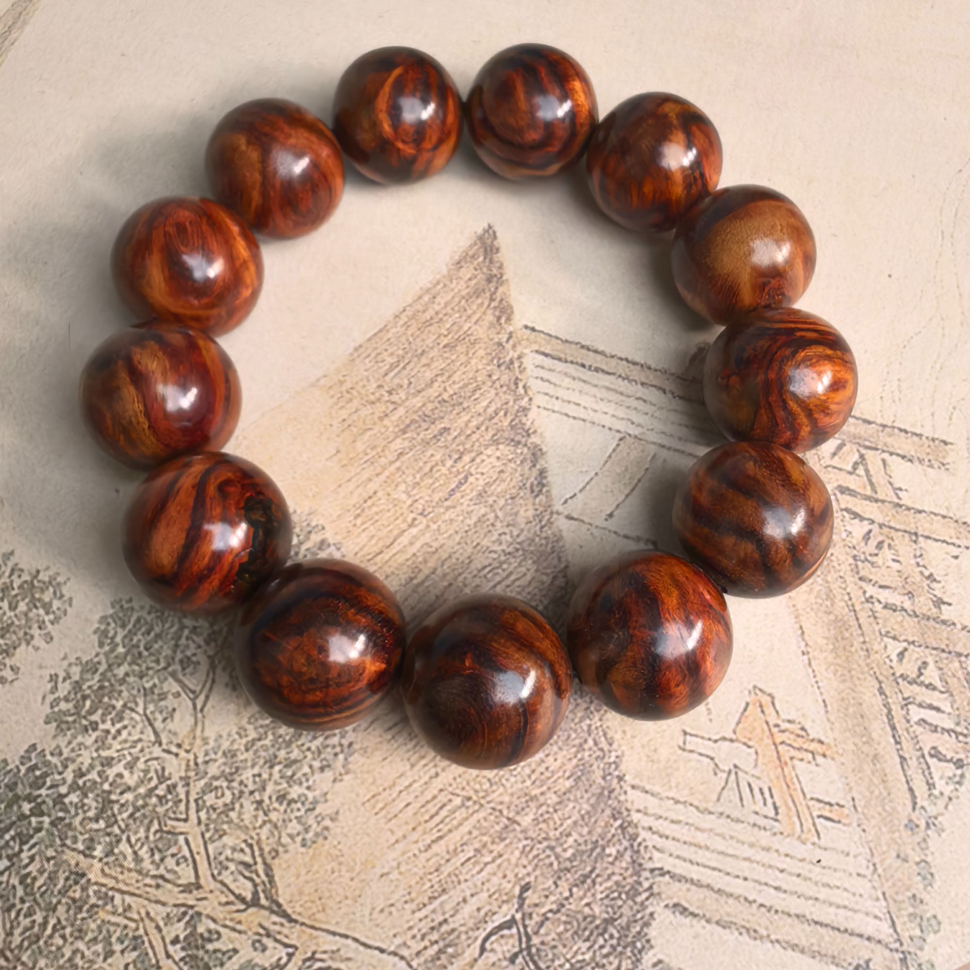 【美比】海南花梨18mm圆珠单圈手串