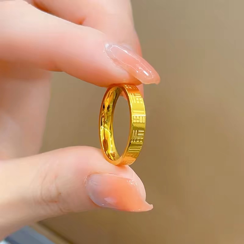 钛钢戒指 6011-新中式传承福字光面情侣戒指对戒百搭简约素款指环