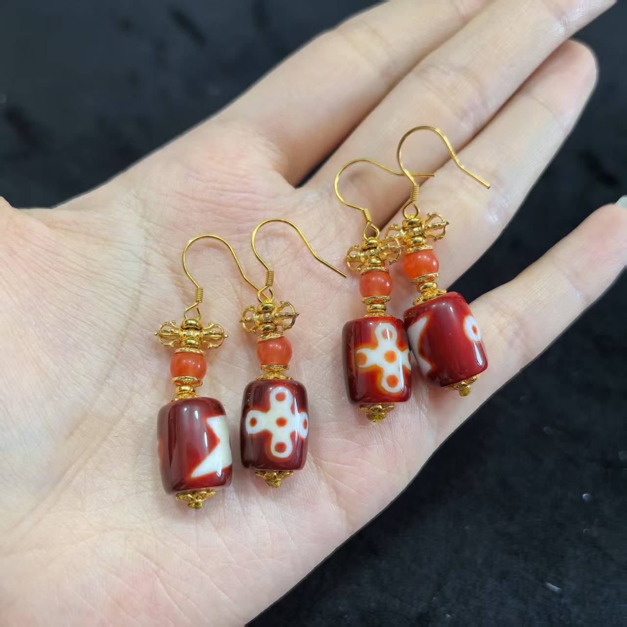 【曹美丽精选】H87649-玛瑙diy耳钩（闪电五眼）-多样性发其一11*13mm