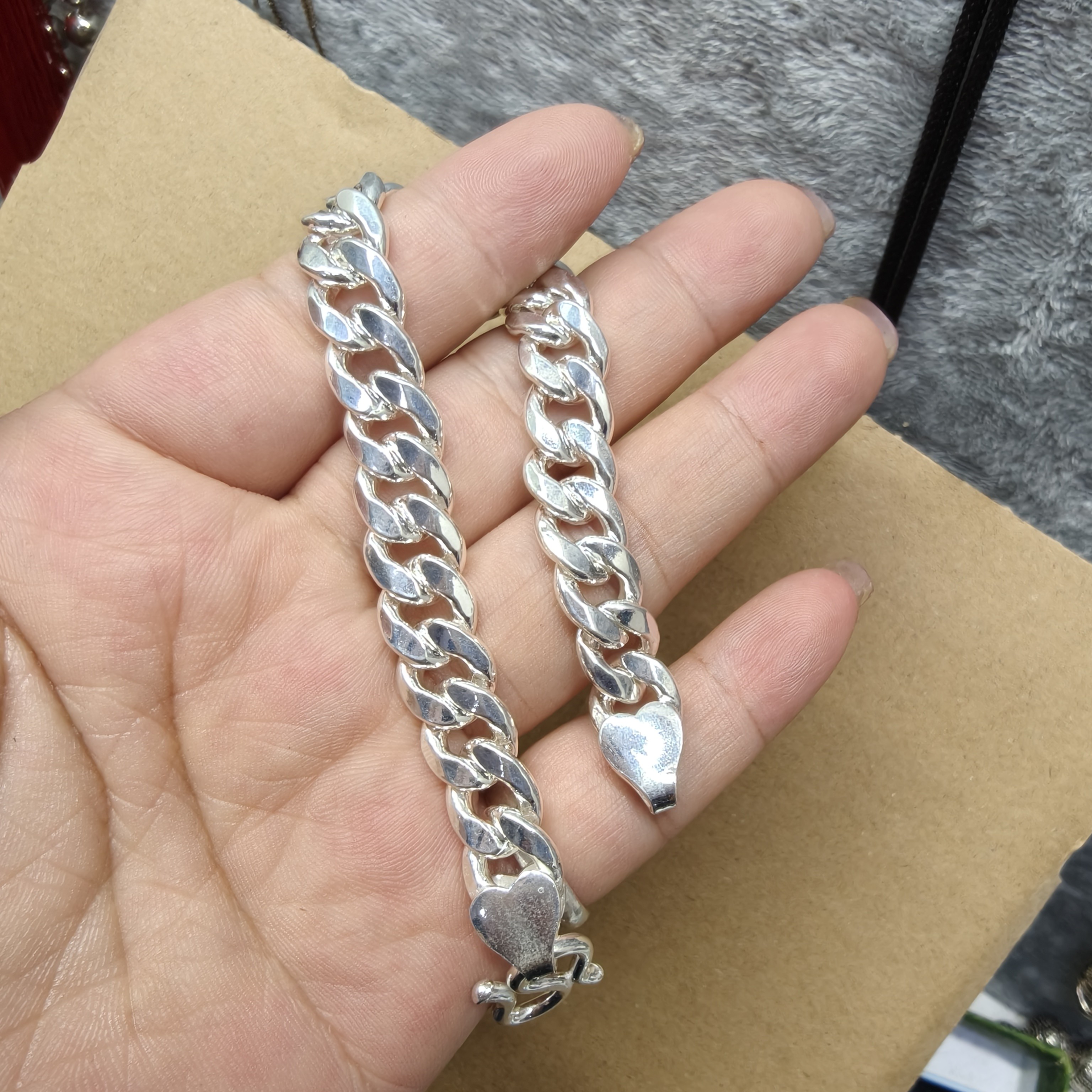 足银手链 999纯银古巴马鞭手链手工打造长度20厘银子雪白