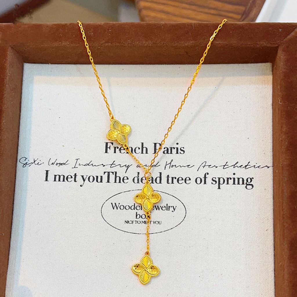 合金项链 送礼佳选精工优品古法四叶花吊坠项链