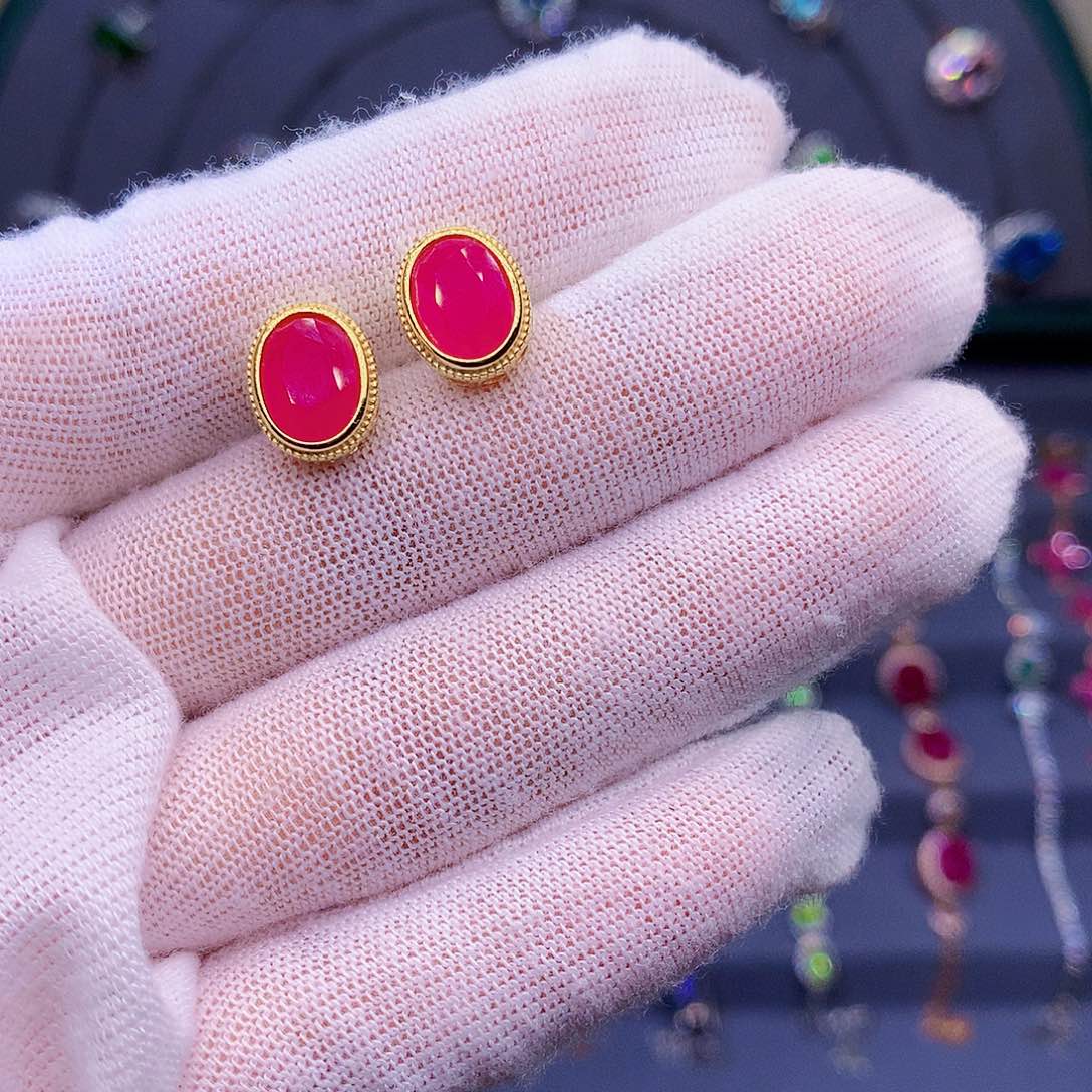 红宝石耳饰银S925镶嵌