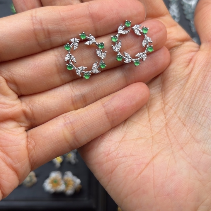 h***～翡翠银S925镶嵌耳饰
