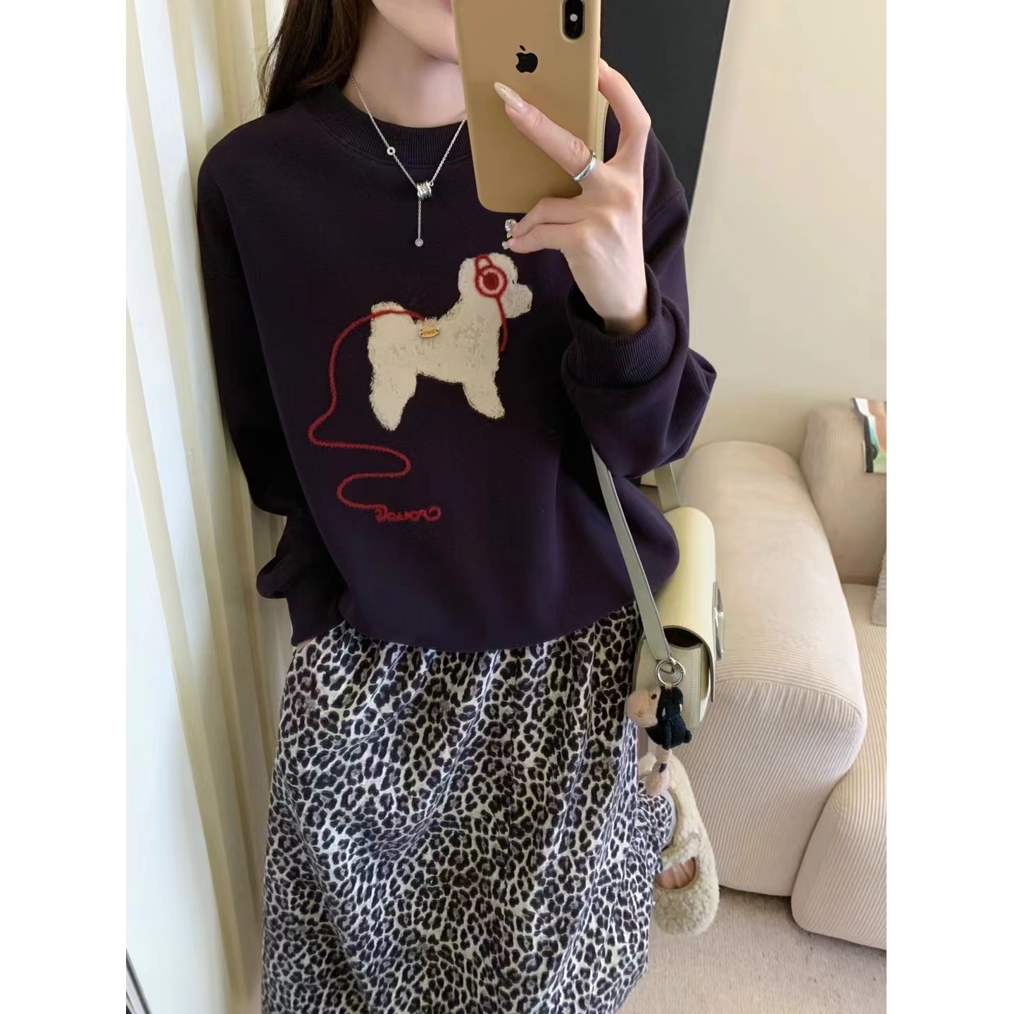 HMY05316 2025新款毛线卡通小狗圆领加绒加厚卫衣