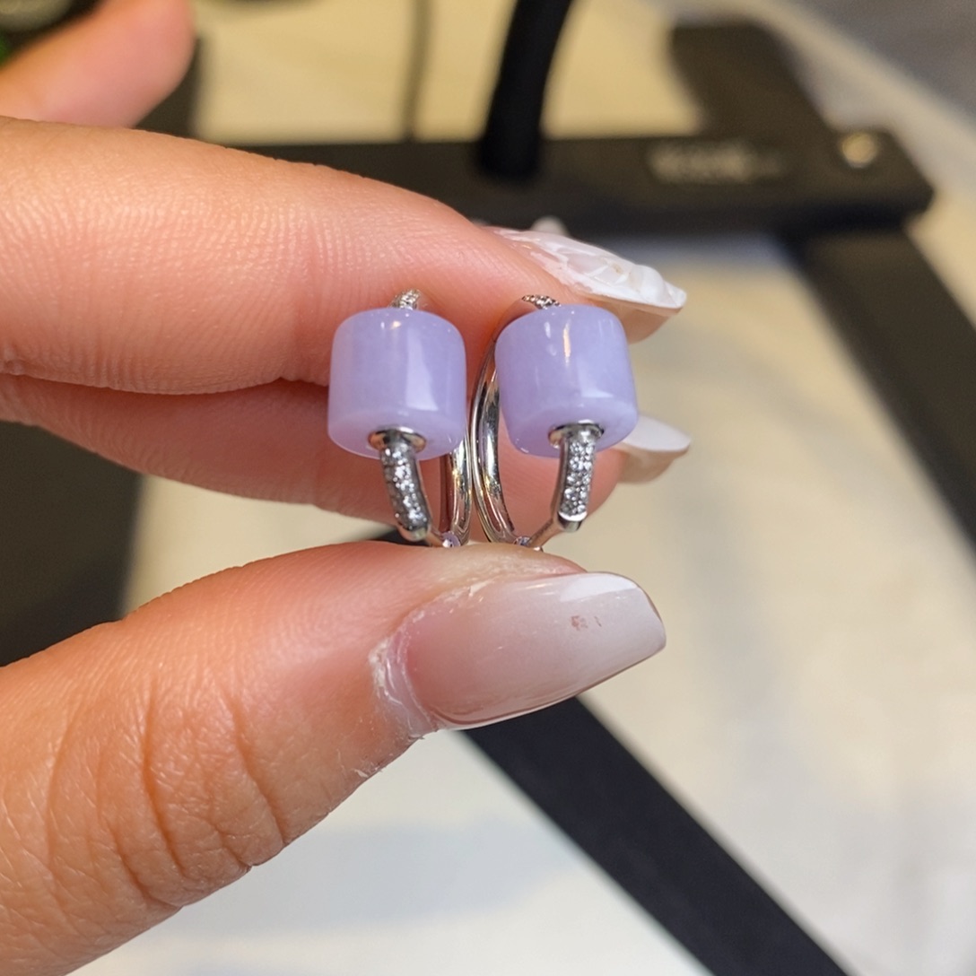 翡翠耳饰18K金镶嵌小桶珠耳包