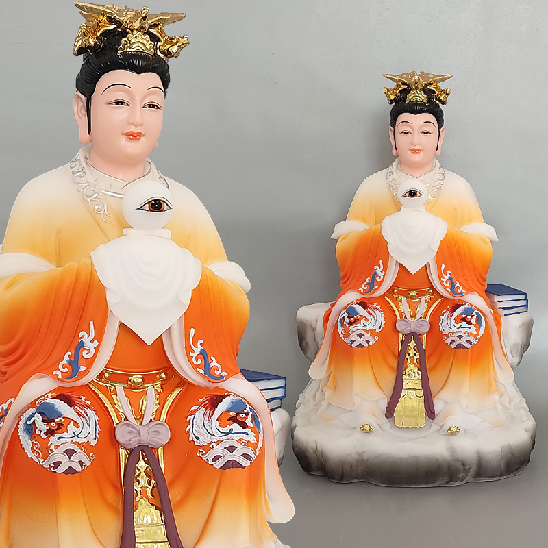 新款空心汉白玉彩绘款眼光娘娘神像眼光圣母居家堂口供奉座山摆件
