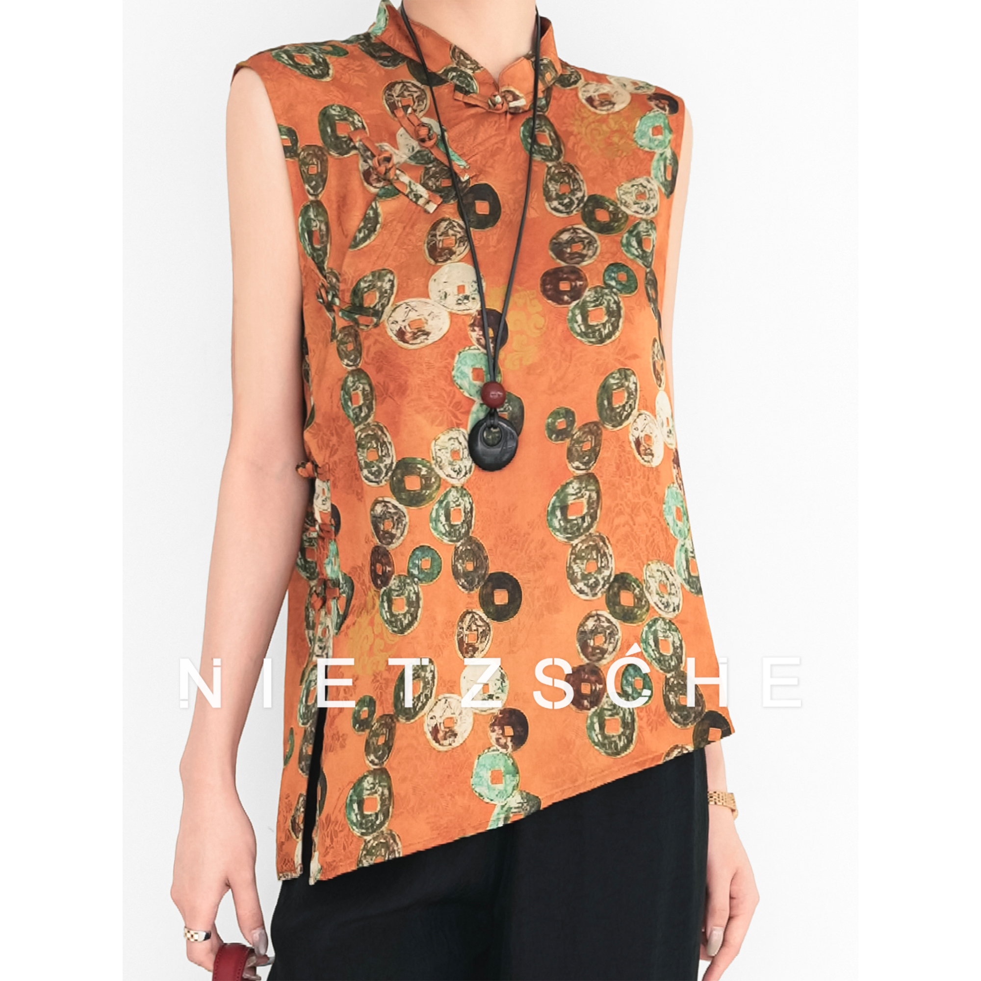 Nietzsche｜青铜造影｜人丝新中式国风盘扣背心50127