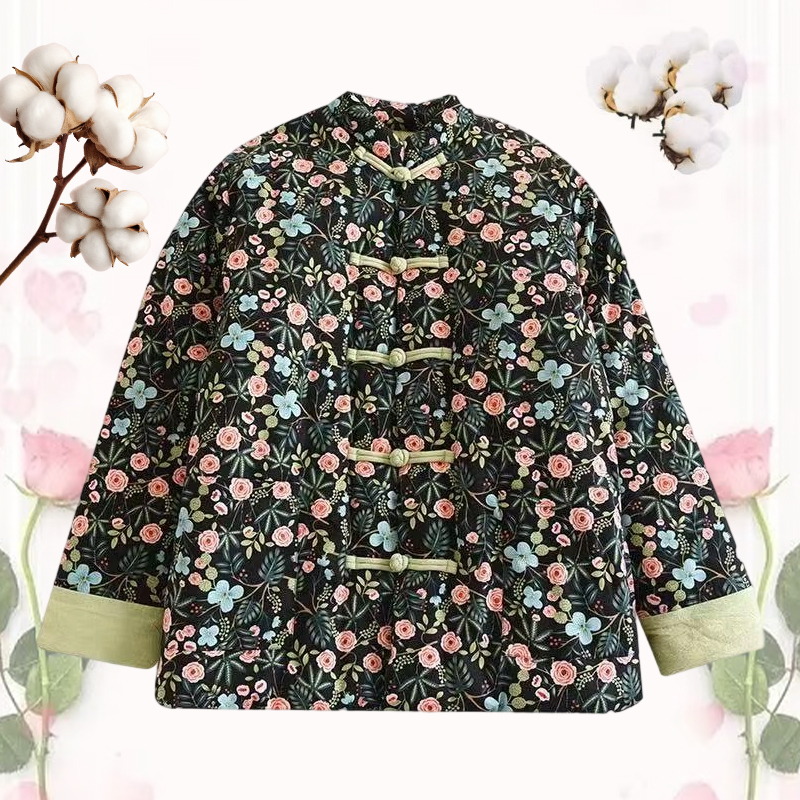 棉袄妈妈装保暖棉花冬款盘扣中式盘扣复古国风多色碎花防寒衣女